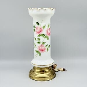 Victorian Bristol Glass Hand Painted Shade 12" Tall Floral Motif Lamp Works